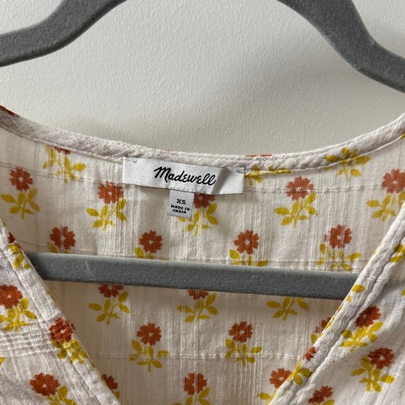 Madewell Cream Floral Button-Peplum Blouse with Yellow and Rust Flowers - Picture 3 of 4